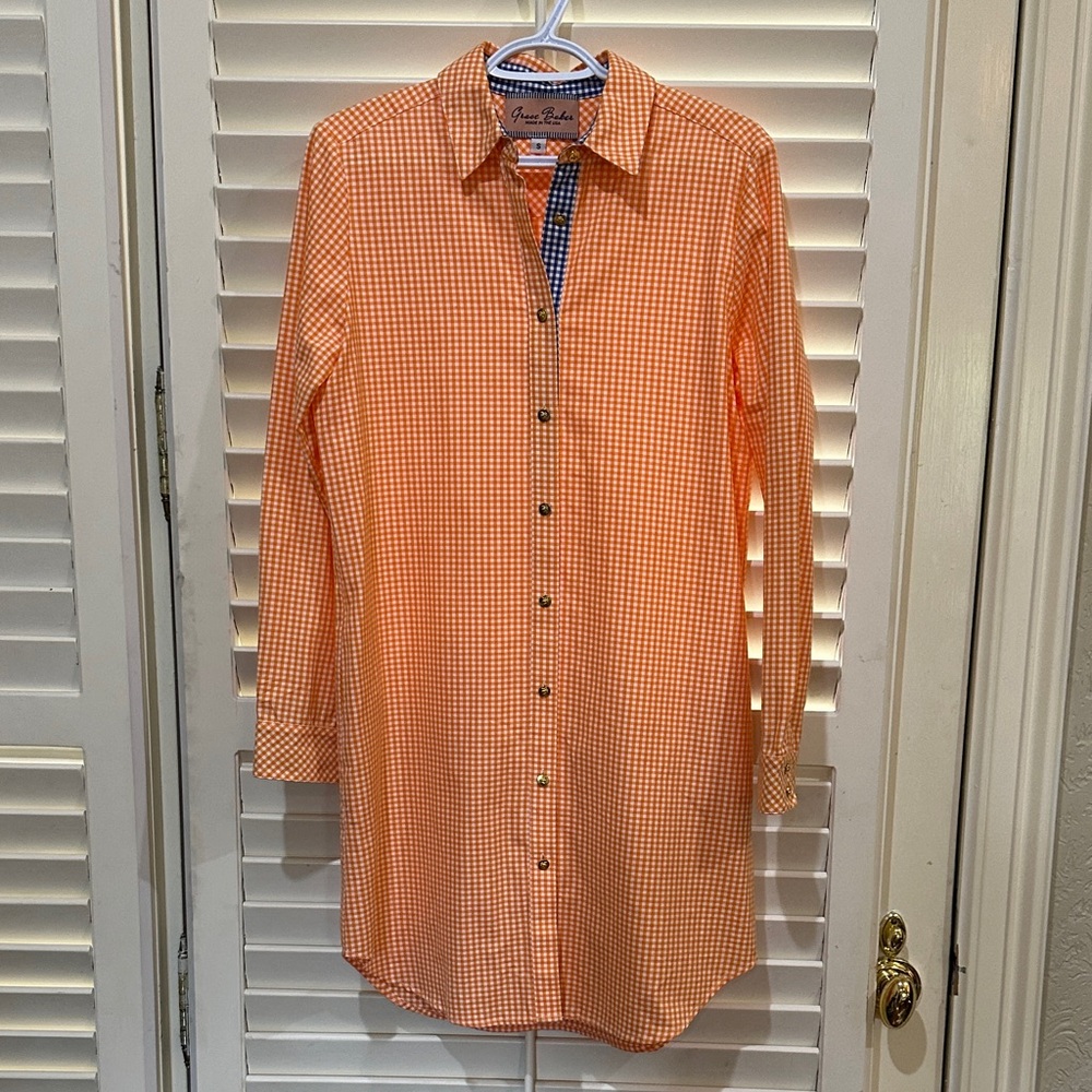Grace Baker Orange and Blue Checked Long sleeved Dress. Size Small